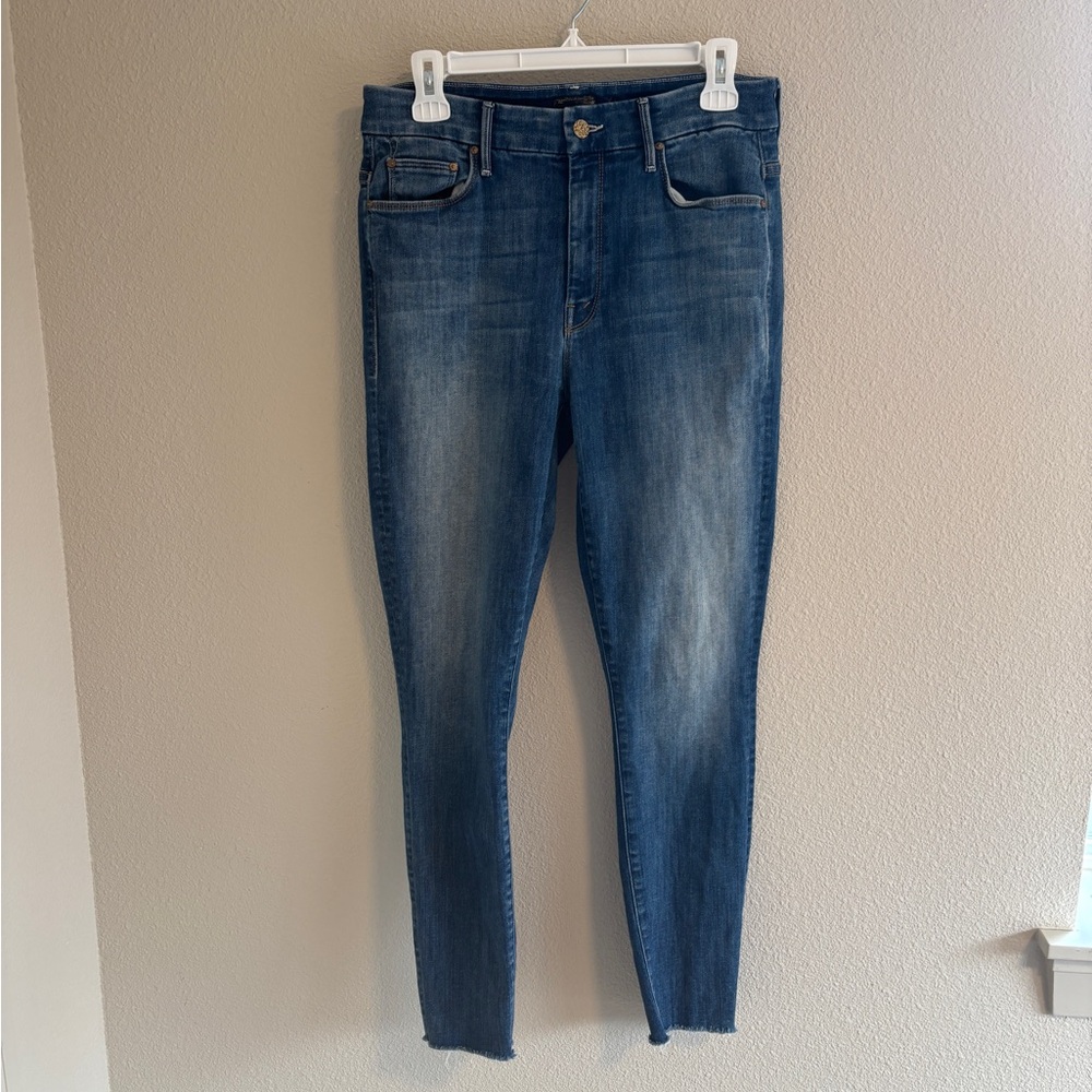 MOTHER high waisted ankle looker fray jeans